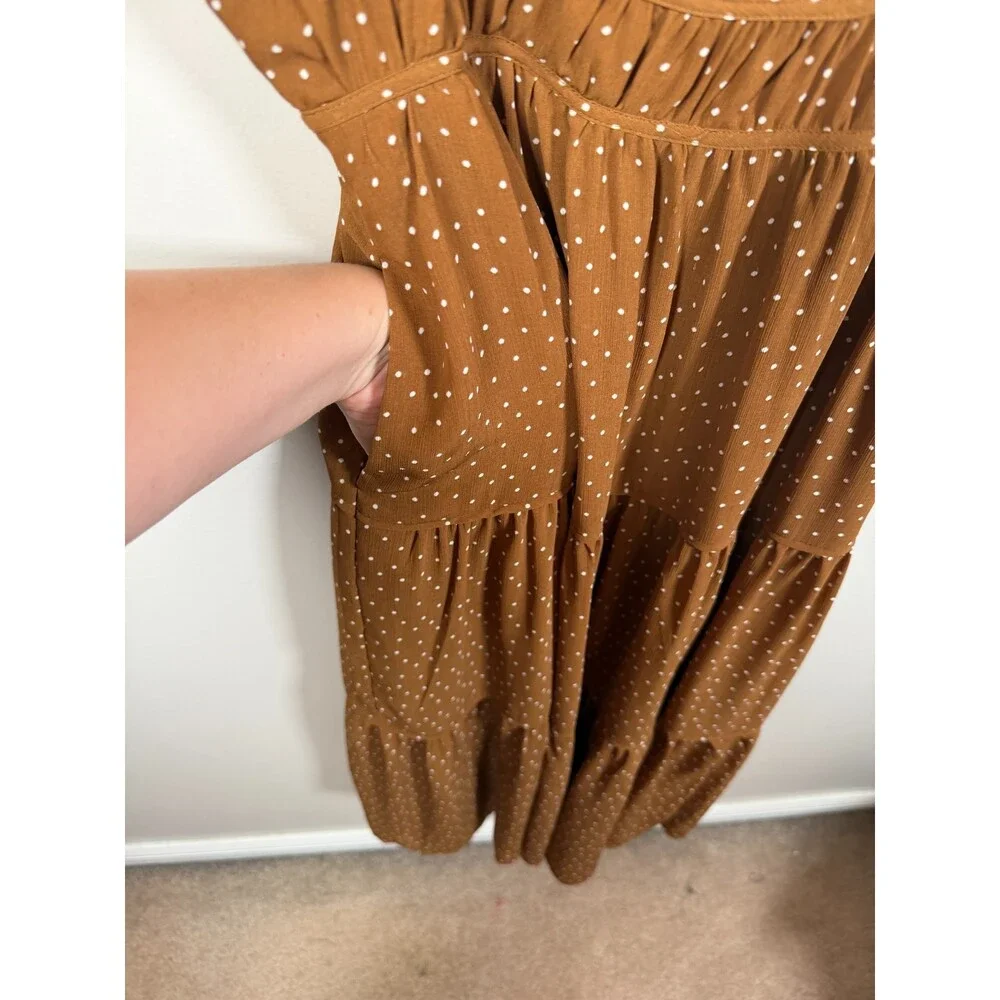 Madewell Sophia Cami Tiered Midi Dress Size 2 Brown Polka Dot Sundress Preppy